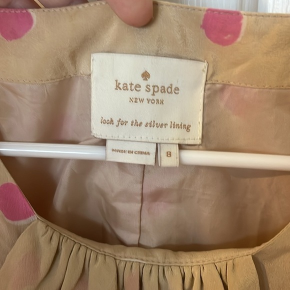 Kate Spade Tan and Pink Silk Dress with Pleated Ruffles and Cap Sleeves size 8 - Picture 3 of 6